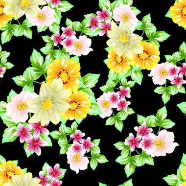 Sorunsuz vintage tarzı çiçek deseni. Renkli çiçek öğeleri