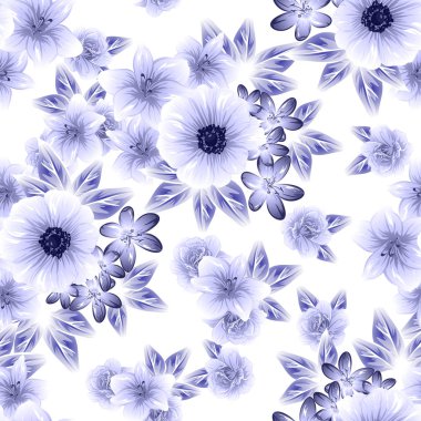 Sorunsuz vintage tarzı çiçek deseni. Kontur çiçek öğeleri