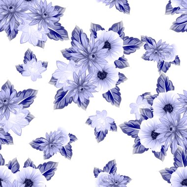 Sorunsuz vintage tarzı çiçek deseni. Kontur çiçek öğeleri