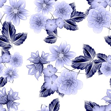 Sorunsuz vintage tarzı çiçek deseni. Kontur çiçek öğeleri