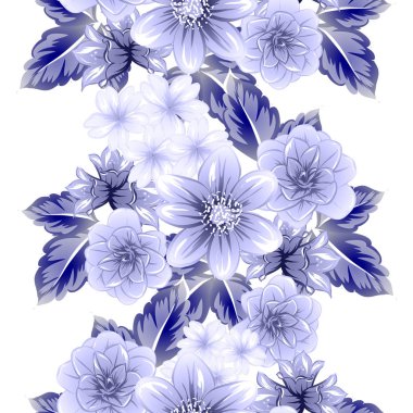 Sorunsuz vintage tarzı çiçek deseni. Kontur çiçek öğeleri