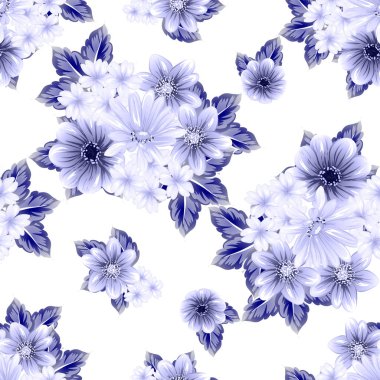 Sorunsuz vintage tarzı çiçek deseni. Kontur çiçek öğeleri