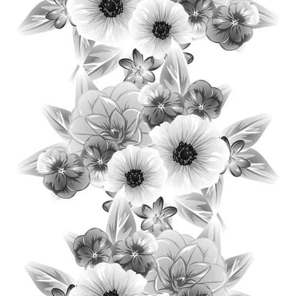 Patrón Flores Estilo Vintage Sin Costuras Elementos Florales Contorno — Vector de stock