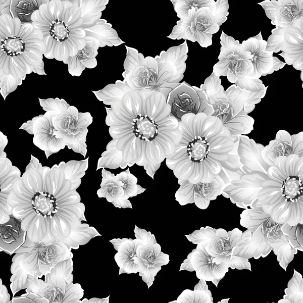 Modèle Fleur Style Vintage Sans Couture Éléments Floraux Dans Contour — Image vectorielle