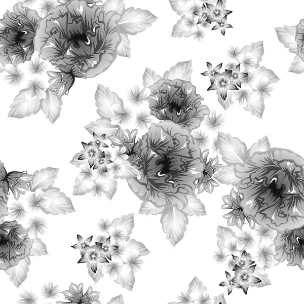 Modèle Fleur Style Vintage Sans Couture Éléments Floraux Dans Contour — Image vectorielle