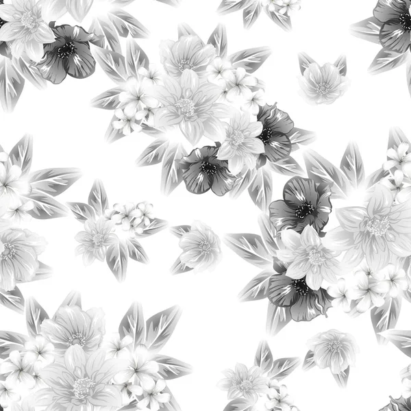 Modèle Fleur Style Vintage Sans Couture Éléments Floraux Dans Contour — Image vectorielle