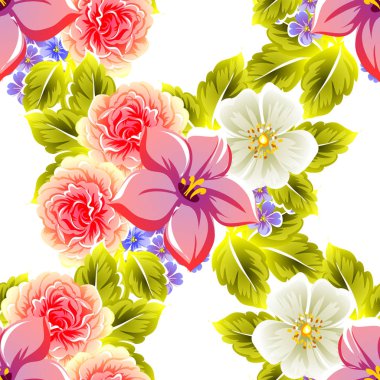 Sorunsuz vintage tarzı çiçek deseni. Renkli çiçek öğeleri