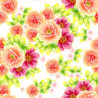 Sorunsuz vintage tarzı çiçek deseni. Renkli çiçek öğeleri