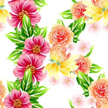 Sorunsuz vintage tarzı çiçek deseni. Renkli çiçek öğeleri