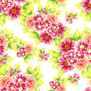 Sorunsuz vintage tarzı çiçek deseni. Renkli çiçek öğeleri