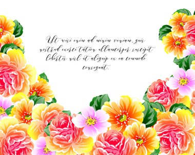 Vintage tarzı süslü çiçek kartı. Renkli çiçek öğeleri