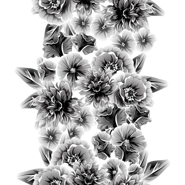 Bezszwowe Stylu Vintage Kwiatki Kwiatowy Elementy Obszarze Konturze — Wektor stockowy