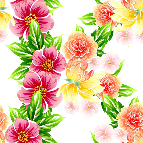 Patrón Flores Estilo Vintage Sin Costuras Elementos Florales Color — Vector de stock