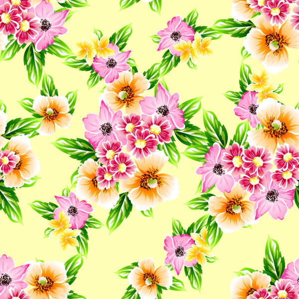 Seamless vintage style flower pattern. Floral elements in color