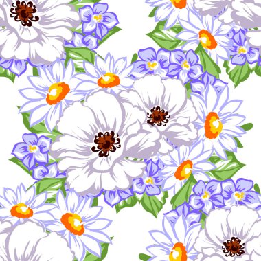 Sorunsuz vintage tarzı çiçek deseni. Renkli çiçek öğeleri