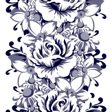 Sorunsuz vintage tarzı çiçek deseni. Kontur çiçek öğeleri