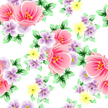 Sorunsuz vintage tarzı çiçek deseni. Renkli çiçek öğeleri