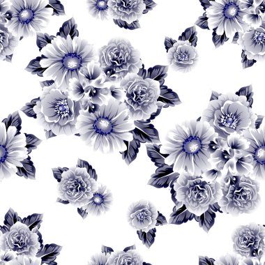 Sorunsuz vintage tarzı çiçek deseni. Kontur çiçek öğeleri