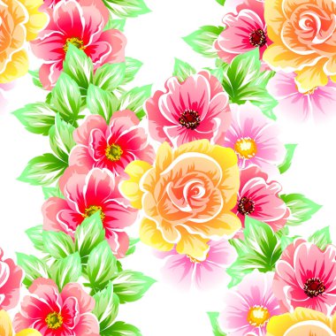 Sorunsuz vintage tarzı çiçek deseni. Renkli çiçek öğeleri
