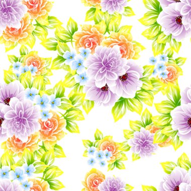 Sorunsuz vintage tarzı çiçek deseni. Renkli çiçek öğeleri