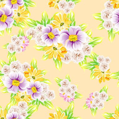 Sorunsuz vintage tarzı çiçek deseni. Renkli çiçek öğeleri
