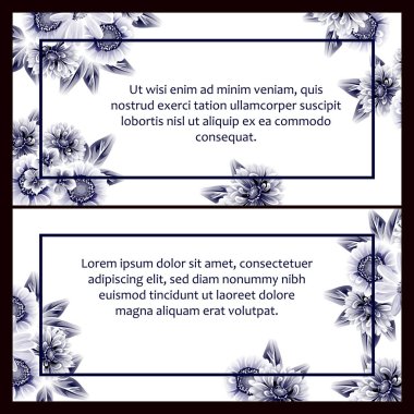 Klasik çiçek düğün kartları seti. Çiçek elementleri ve çerçeveleri.