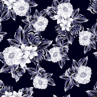 Sorunsuz vintage tarzı çiçek deseni. Kontur çiçek öğeleri