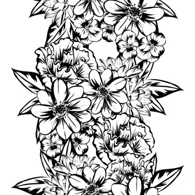 Sorunsuz vintage tarzı çiçek deseni. Kontur çiçek öğeleri