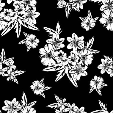 Sorunsuz vintage tarzı çiçek deseni. Kontur çiçek öğeleri