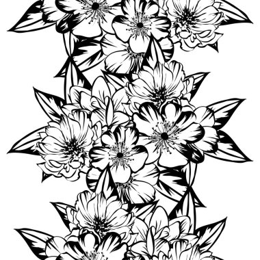 Sorunsuz vintage tarzı çiçek deseni. Kontur çiçek öğeleri