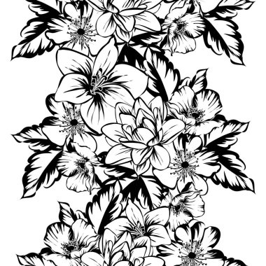 Sorunsuz vintage tarzı çiçek deseni. Kontur çiçek öğeleri