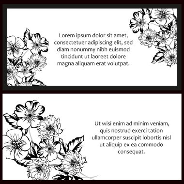 Klasik çiçek düğün kartları seti. Çiçek elementleri ve çerçeveleri.