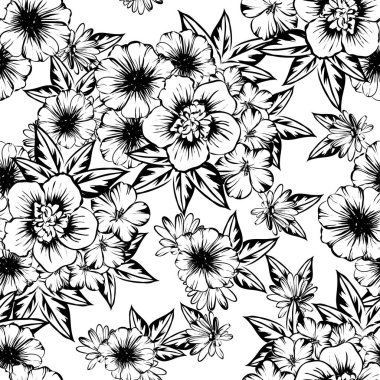 Sorunsuz vintage tarzı çiçek deseni. Kontur çiçek öğeleri