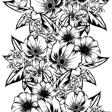 Sorunsuz vintage tarzı çiçek deseni. Kontur çiçek öğeleri