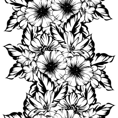 Sorunsuz vintage tarzı çiçek deseni. Kontur çiçek öğeleri