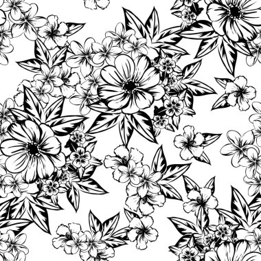 Sorunsuz vintage tarzı çiçek deseni. Kontur çiçek öğeleri