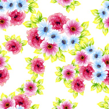 Sorunsuz vintage tarzı çiçek deseni. Renkli çiçek öğeleri