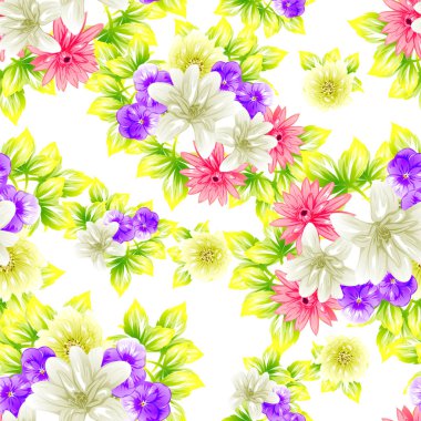 Sorunsuz vintage tarzı çiçek deseni. Renkli çiçek öğeleri