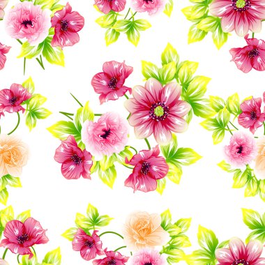 Sorunsuz vintage tarzı çiçek deseni. Renkli çiçek öğeleri