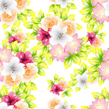 Sorunsuz vintage tarzı çiçek deseni. Renkli çiçek öğeleri