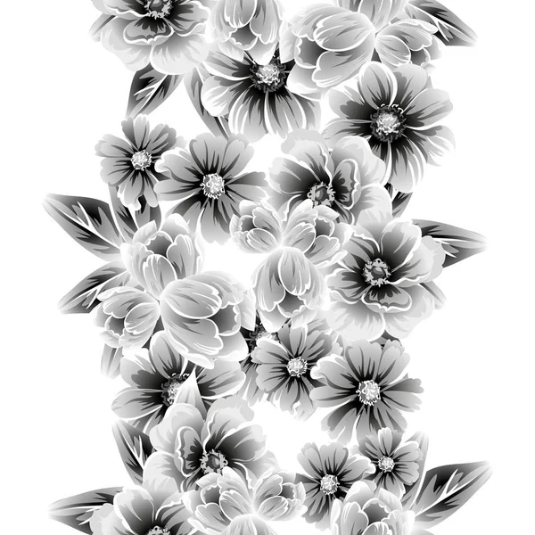 Patrón Flores Estilo Vintage Sin Costuras Elementos Florales Contorno — Vector de stock