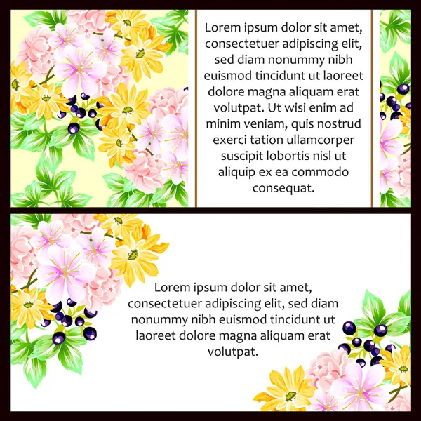 Klasik Çiçek Düğün Kartları Seti Çiçek Renginde Elementler — Stok Vektör