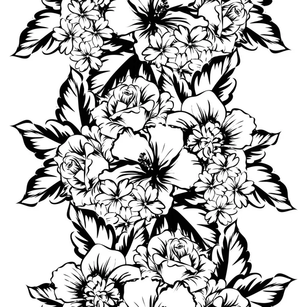 Patrón Flores Estilo Vintage Sin Costuras Elementos Florales Contorno — Vector de stock