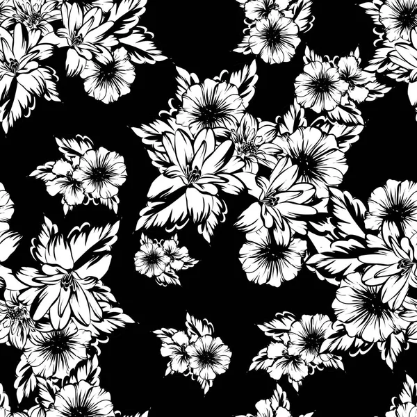 Naadloze Vintage Stijl Bloemenpatroon Floral Elementen Contour — Stockvector