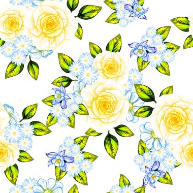 Sorunsuz vintage tarzı çiçek deseni. Renkli çiçek öğeleri