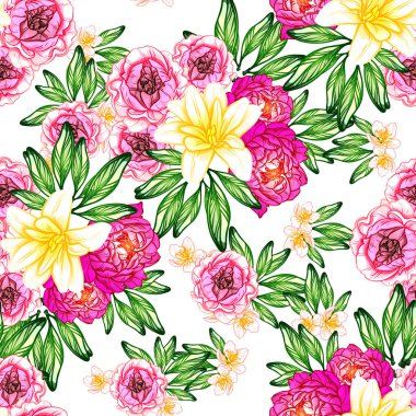 Sorunsuz vintage tarzı çiçek deseni. Renkli çiçek öğeleri