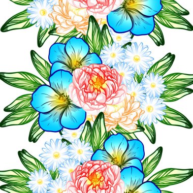Sorunsuz vintage tarzı çiçek deseni. Renkli çiçek öğeleri