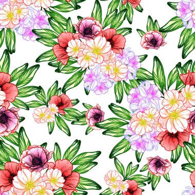 Sorunsuz vintage tarzı çiçek deseni. Renkli çiçek öğeleri