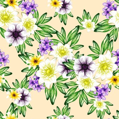 Sorunsuz vintage tarzı çiçek deseni. Renkli çiçek öğeleri