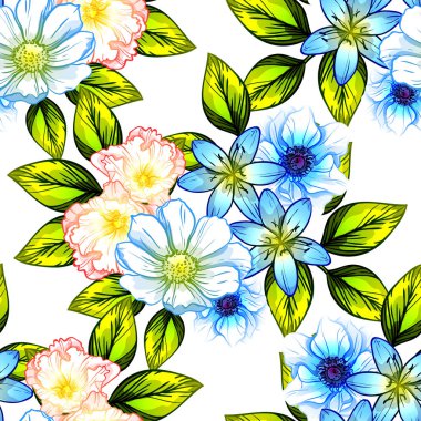 Sorunsuz vintage tarzı çiçek deseni. Renkli çiçek öğeleri